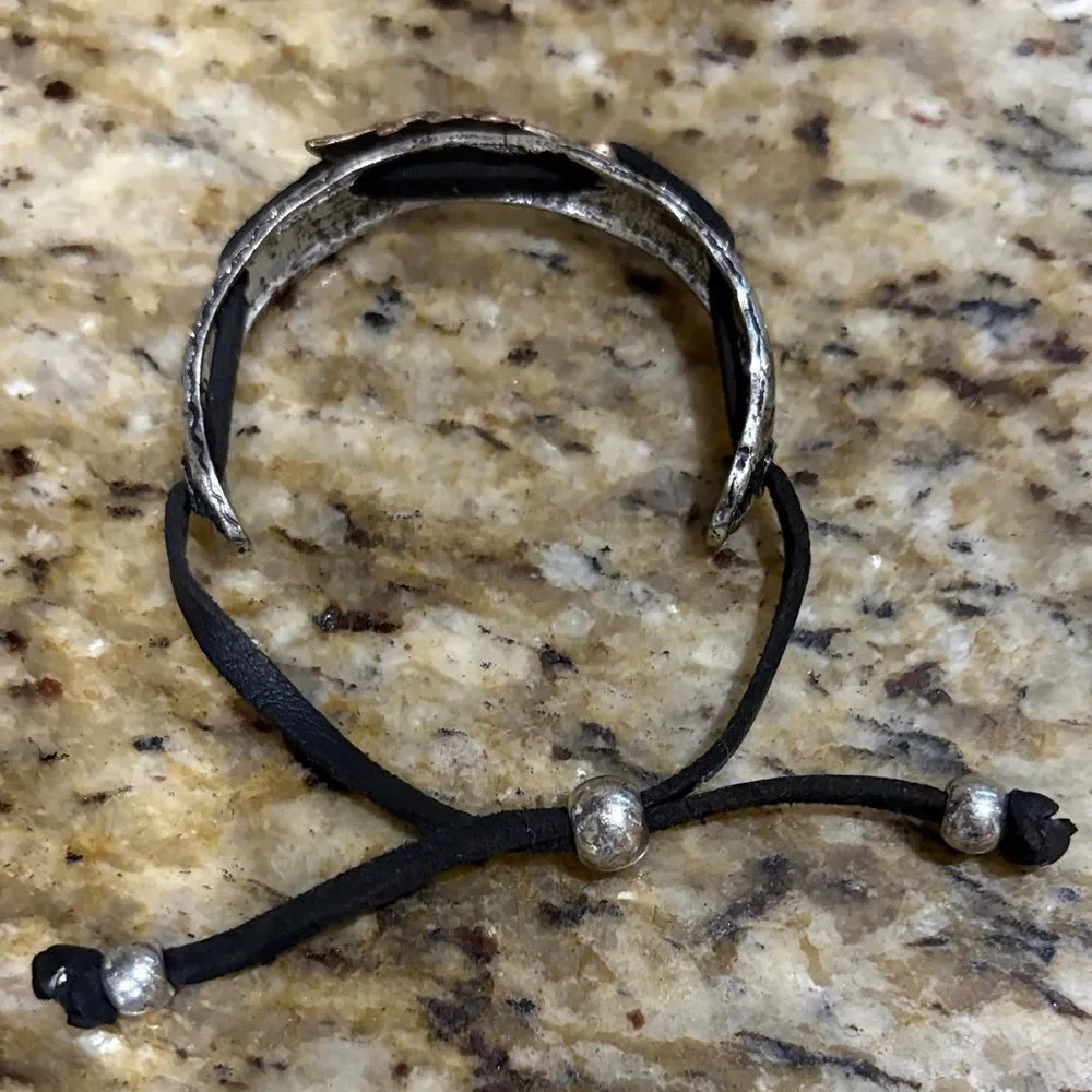 Silver and Black Feather Bracelet